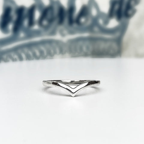 Solid white gold pointy stacking ring in chevron style. Dainty and petite 2mm ring.