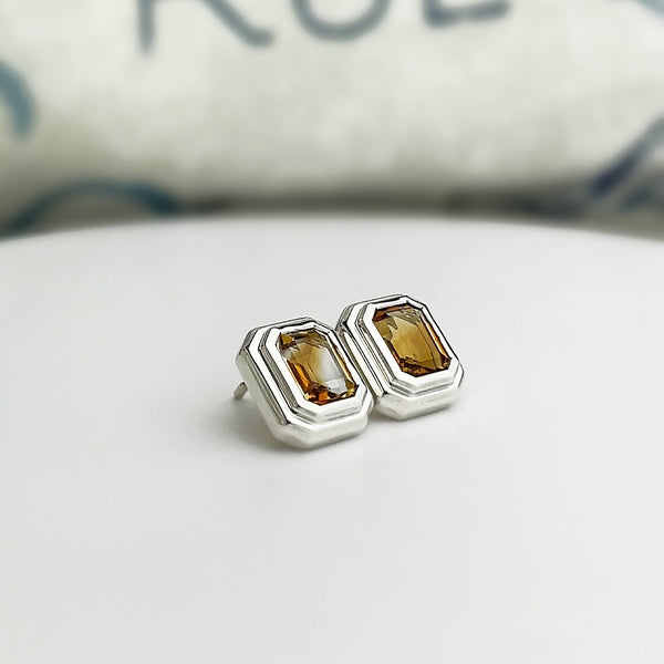 Citrine Deco Studs · Sterling Silver