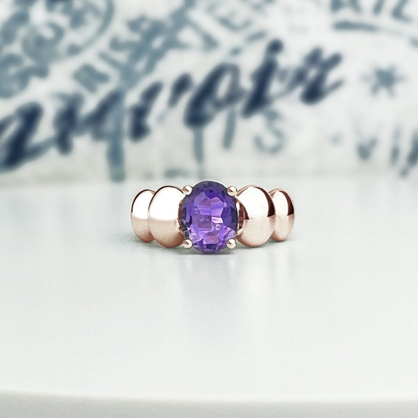 14K rose gold chunky puff ring with oval amethyst. Customize this ring with your choice of gemstone, colour and karat.