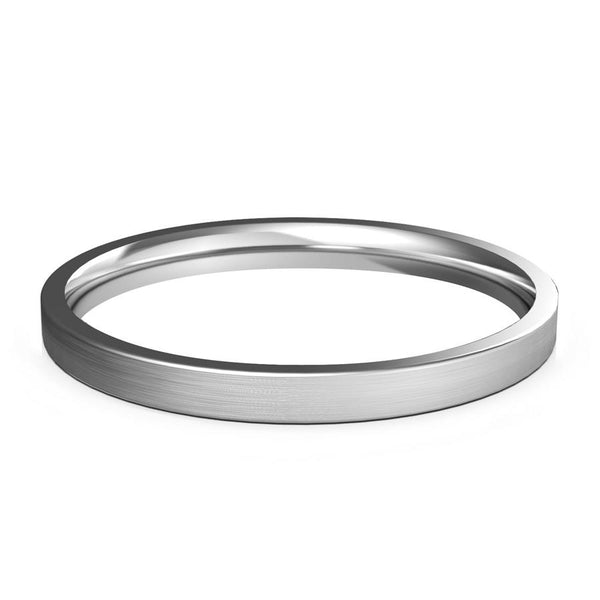 2mm White Gold Wedding Band, Ring, Brushed Finish, Rounded Polished Edges, Shop rings