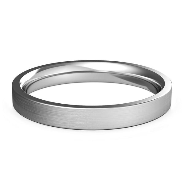 3mm White Gold Wedding Band, Ring, Brushed Finish, Rounded Polished Edges, Shop rings