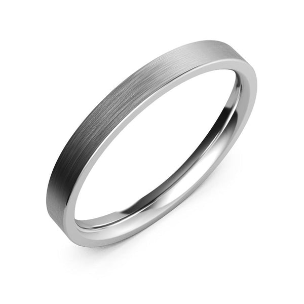 3mm White Gold Wedding Band, Ring, Brushed Finish, Rounded Polished Edges, Shop rings