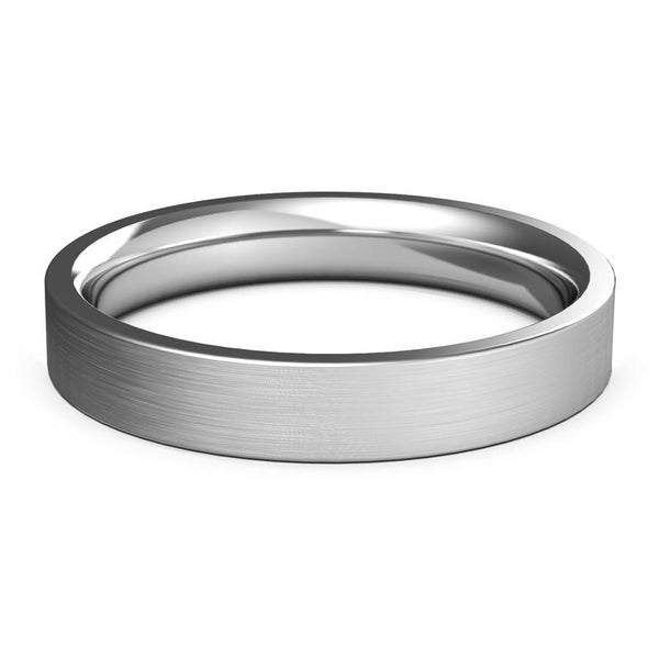 4mm White Gold Wedding Band, Ring, Brushed Finish, Rounded Polished Edges, Shop rings