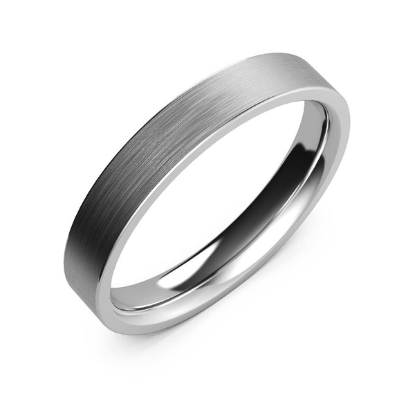 4mm White Gold Wedding Band, Ring, Brushed Finish, Rounded Polished Edges, Shop rings