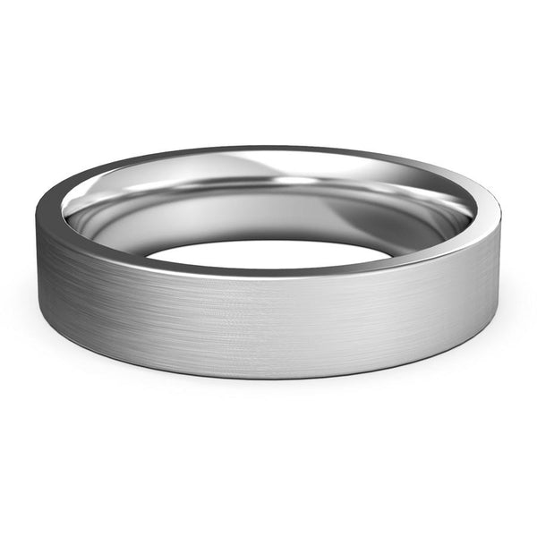 5mm White Gold Wedding Band, Ring, Brushed Finish, Rounded Polished Edges, Shop rings