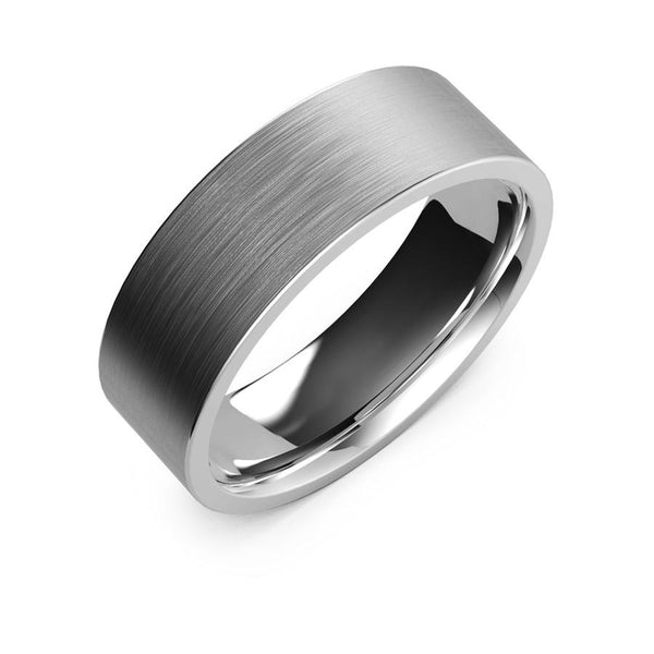 7mm White Gold Wedding Band, Ring, Brushed Finish, Rounded Polished Edges, wedding ring, Shop rings