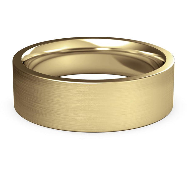 7mm Yellow Gold Wedding Ring, Textured Finish, Modern Wedding Ring, Hand Made Ring, Designer Wedding Band, Flat Edge Ring, Comfort Fit