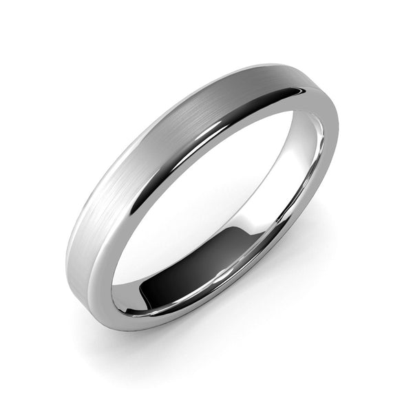 4mm White Gold Wedding Band Ring, Brushed Finish, Rounded Polished Edges, Comfort Fit