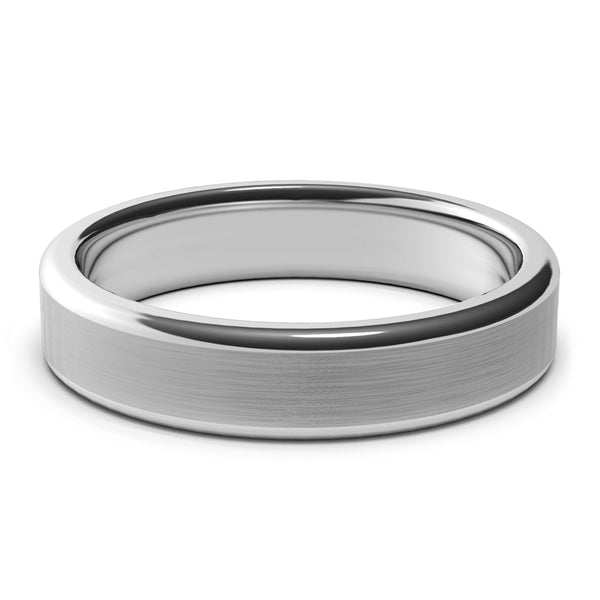 5mm White Gold Wedding Band Ring, Brushed Finish, Rounded Polished Edges, Comfort Fit