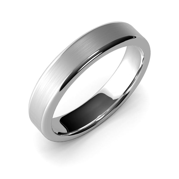 5mm White Gold Wedding Band Ring, Brushed Finish, Rounded Polished Edges, Comfort Fit