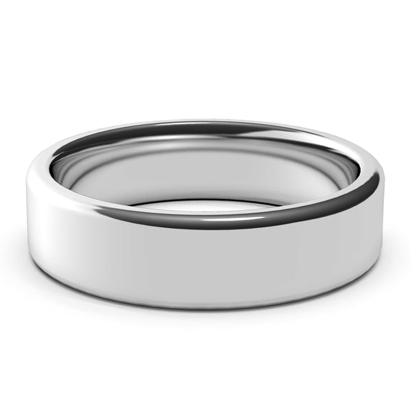 6mm White Gold Wedding Band Ring, High Polish Finish, Rounded Edges, Comfort Fit