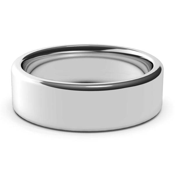 7mm White Gold Wedding Band Ring, High Polish Finish, Rounded Edges, Comfort Fit