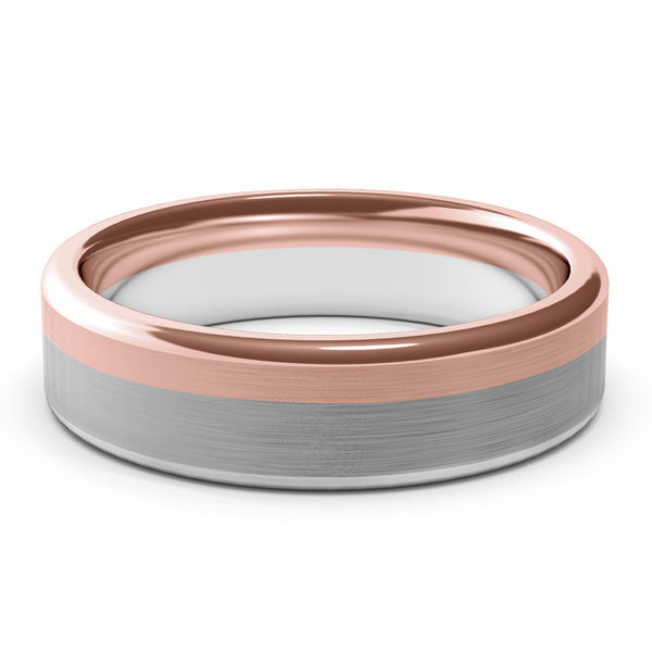 6mm White Gold and Rose Gold Wedding Band Ring, Brushed Texture Finish, Modern, Contemporary, Two Tone Gold, Unique Designer Ring, Comfort Fit