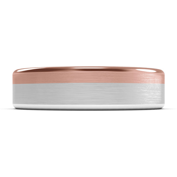 6mm White Gold and Rose Gold Wedding Band Ring, Brushed Texture Finish, Modern, Contemporary, Two Tone Gold, Unique Designer Ring, Comfort Fit