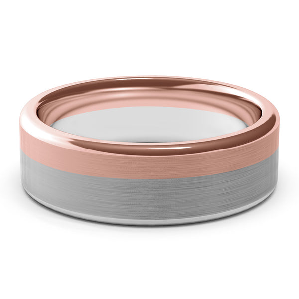 7mm White Gold and Rose Gold Wedding Band Ring, Brushed Texture Finish, Modern, Contemporary, Two Tone Gold, Unique Designer Ring, Comfort Fit