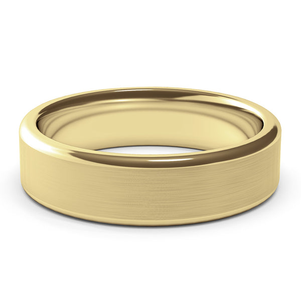 6mm Yellow Gold Wedding Band Ring, Brushed Texture Finish, Modern, Contemporary, Mens Ring, Comfort Fit