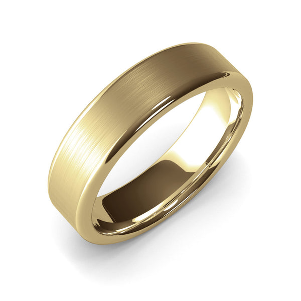 6mm Yellow Gold Wedding Band Ring, Brushed Texture Finish, Modern, Contemporary, Mens Ring, Comfort Fit