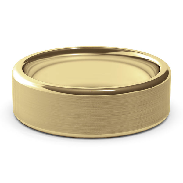 7mm Yellow Gold Wedding Band Ring, Brushed Texture Finish, Modern, Contemporary, Mens Ring, Comfort Fit
