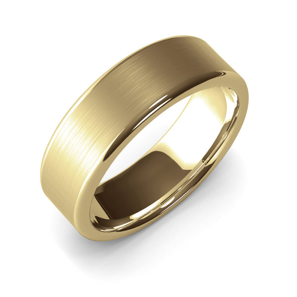 7mm Yellow Gold Wedding Band Ring, Brushed Texture Finish, Modern, Contemporary, Mens Ring, Comfort Fit
