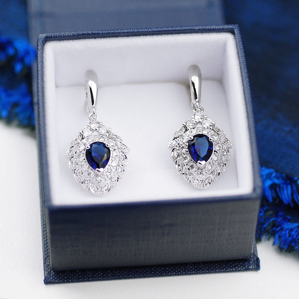 earrings, silver earrings, luxe earrings, luxury earrings, statement earrings, saphire earrings, blue earrings, bridal earrings, bridal, wedding jewellery, bridal jewellery, glam, glam jewellery, gems