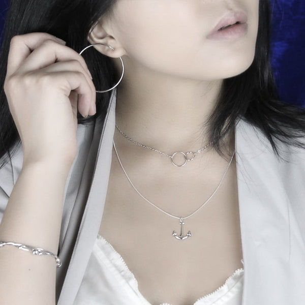 Minimalist necklace, simple necklace, geometric necklace, choker, adjustable necklace, sterling silver necklace.