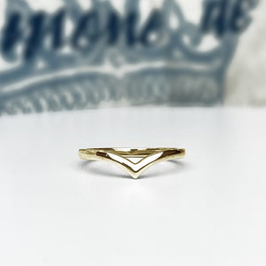 14K solid yellow gold stacking ring. 2mm gold ring with pointed top.