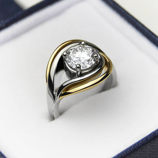 Custom ring design, two tone diamond ring, yellow gold, white gold, 19k white gold, vanilla white gold, 2ct diamond, unique diamond ring, design your own ring