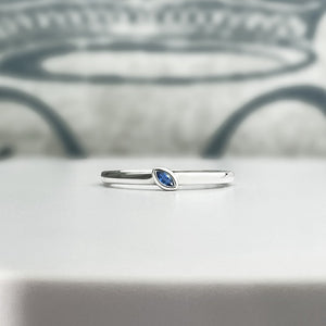 Natural Blue Marquise Sapphire bezel set at an angle for a modern twist on a vintage style.