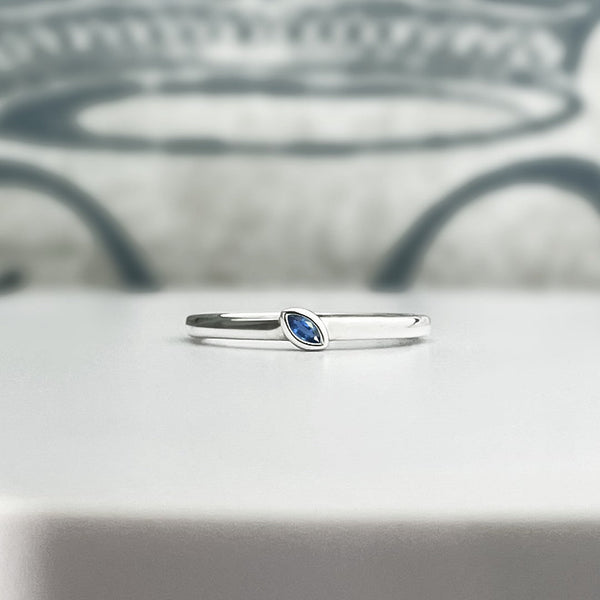 Natural Blue Marquise Sapphire bezel set at an angle for a modern twist on a vintage style.