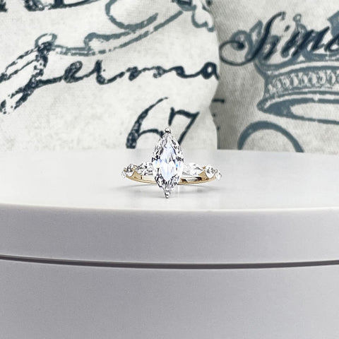 3ct, marquise diamond, 14k yellow gold, engagement ring, marquise accents diamonds, lab diamonds, wedding rings, proposals, engagements, bridal jewellery