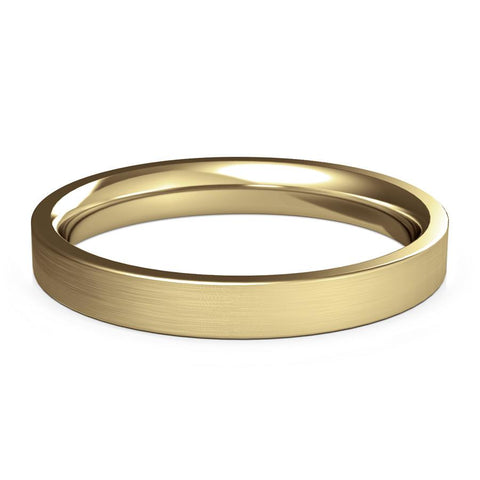 3mm Yellow Gold Wedding Ring, Textured Finish, Modern Wedding Ring, Hand Made Ring, Designer Wedding Band, Flat Edge Ring, Comfort Fit