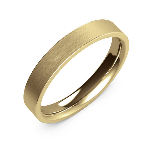 4mm Yellow Gold Wedding Ring, Textured Finish, Modern Wedding Ring, Hand Made Ring, Designer Wedding Band, Flat Edge Ring, Comfort Fit