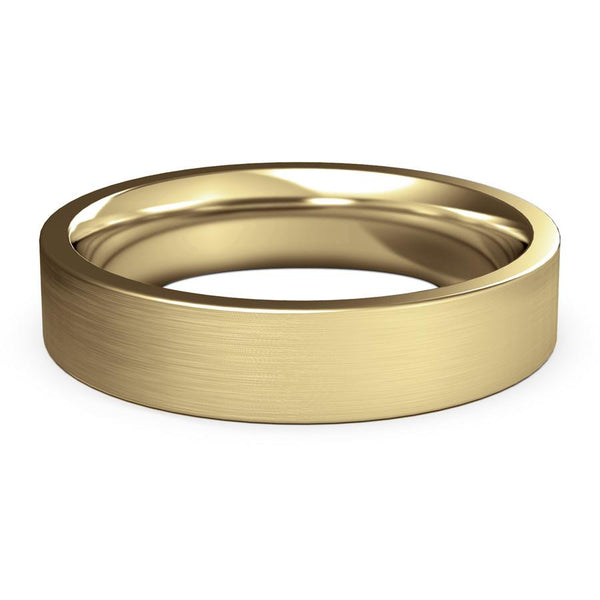 5mm Yellow Gold Wedding Ring, Textured Finish, Modern Wedding Ring, Hand Made Ring, Designer Wedding Band, Flat Edge Ring, Comfort Fit