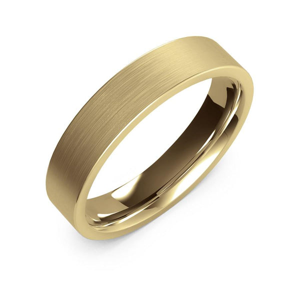 5mm Yellow Gold Wedding Ring, Textured Finish, Modern Wedding Ring, Hand Made Ring, Designer Wedding Band, Flat Edge Ring, Comfort Fit