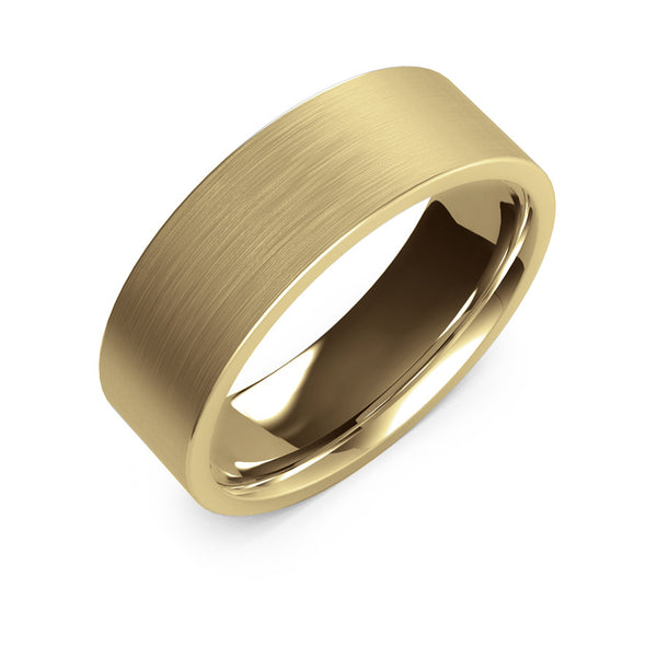 7mm Yellow Gold Wedding Ring, Textured Finish, Modern Wedding Ring, Hand Made Ring, Designer Wedding Band, Flat Edge Ring, Comfort Fit