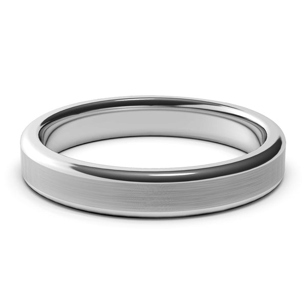 4mm White Gold Wedding Band Ring, Brushed Finish, Rounded Polished Edges, Comfort Fit