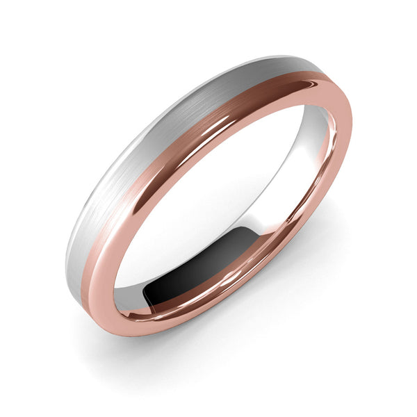 4mm White Gold and Rose Gold Wedding Band Ring, Brushed Texture Finish, Modern Wedding Ring, Contemporary, Two Tone Gold, Unique Designer Ring, Comfort Fit