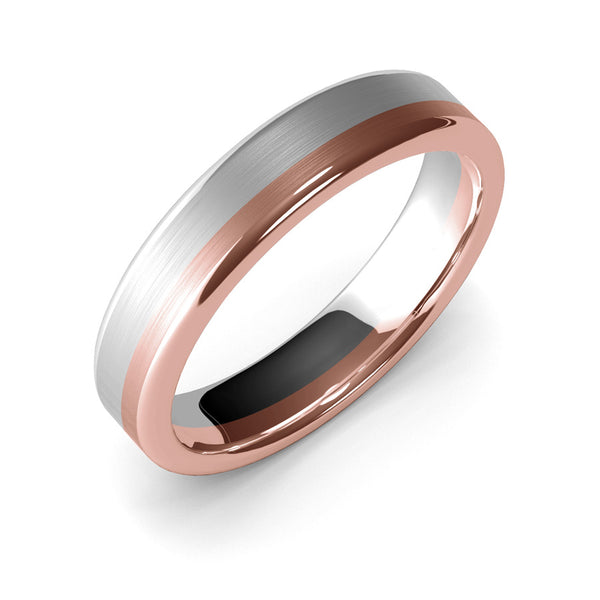 5mm White Gold and Rose Gold Wedding Band Ring, Brushed Texture Finish, Modern Wedding Ring, Contemporary, Two Tone Gold, Unique Designer Ring, Comfort Fit