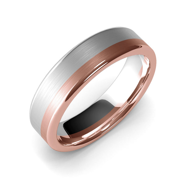6mm White Gold and Rose Gold Wedding Band Ring, Brushed Texture Finish, Modern, Contemporary, Two Tone Gold, Unique Designer Ring, Comfort Fit