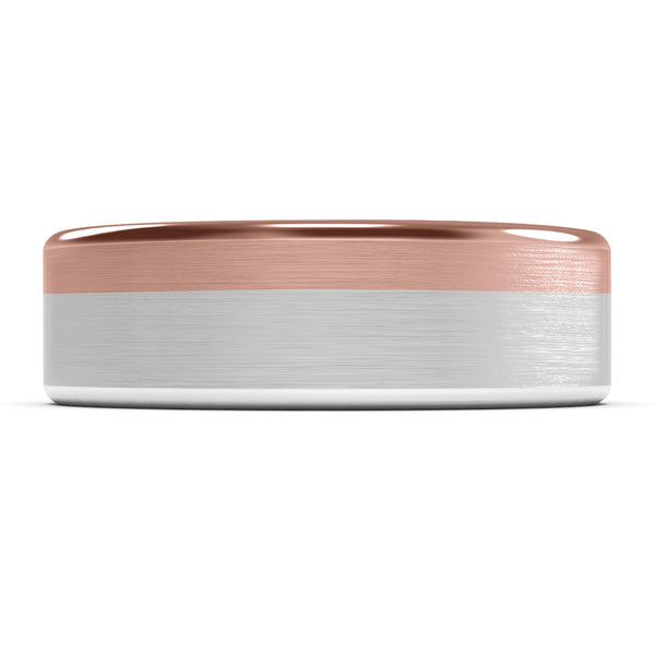 7mm White Gold and Rose Gold Wedding Band Ring, Brushed Texture Finish, Modern, Contemporary, Two Tone Gold, Unique Designer Ring, Comfort Fit