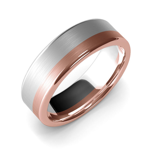 7mm White Gold and Rose Gold Wedding Band Ring, Brushed Texture Finish, Modern, Contemporary, Two Tone Gold, Unique Designer Ring, Comfort Fit