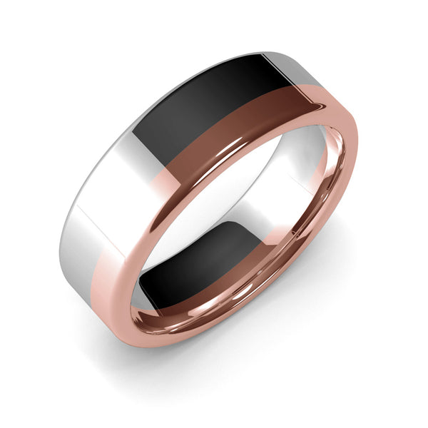 Mens Wedding Band, 7mm, White Gold, Rose Gold, Wedding Ring, Polished Finish, Modern Wedding Ring, Contemporary, Two Tone Gold, Unique Designer Ring, Luxury Ring, Comfort Fit