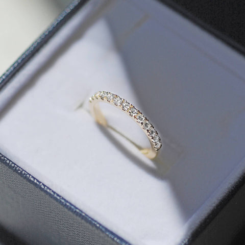 14k, yellow gold, half-eternity, diamond ring, pave, diamond wedding band, stacking ring, eternity band, hand made, sale