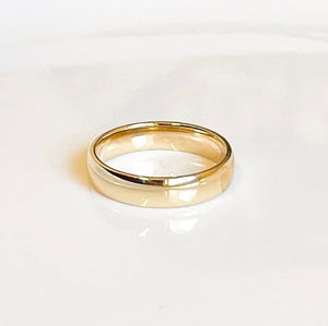 4mm 14k yellow gold classic domed band with high polish finish.